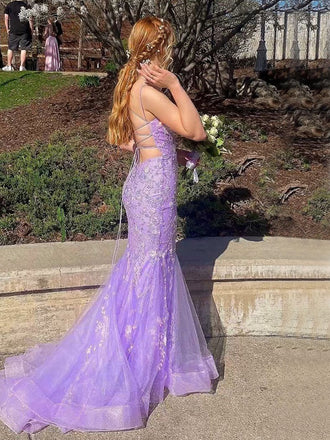 Elegant Spaghetti Strap Sleeveless Mermaid Lace Long Prom Dresses For Party, PG650