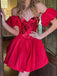 Elegant Off-shoulder Short Satin Red A-line Homecoming Dresses For Party, PGH158