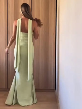 Sexy Sweetheart Sleeveless Mermaid Satin Long Prom Dresses For Party, PG990