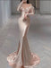 Soft Off-shoulder Full Sleeve A-line Satin Long Prom Dresses For Party, PG577