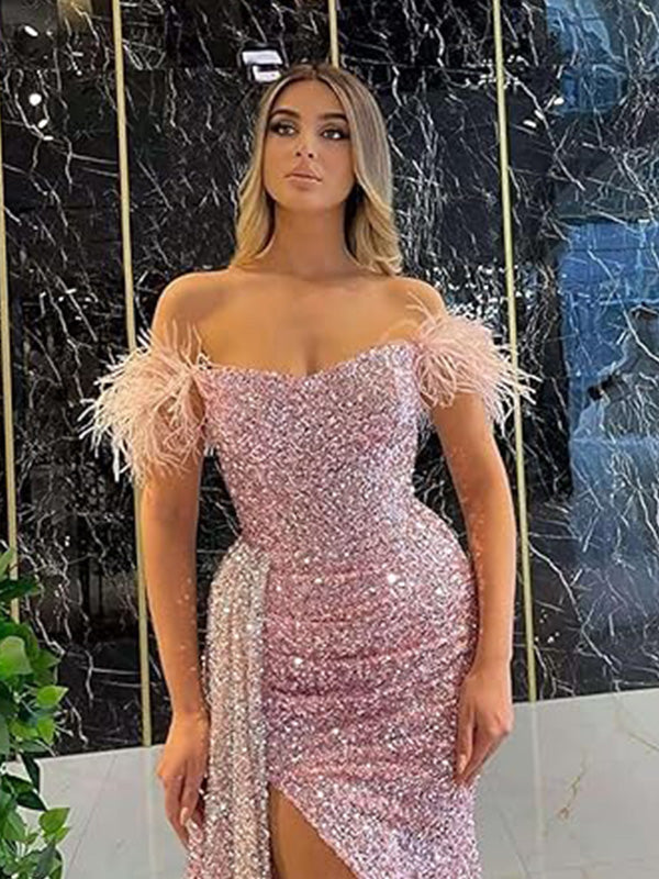 Sexy Off-shoulder Sleeveless Mermaid Sequin Long Prom Dresses For Party, PG684