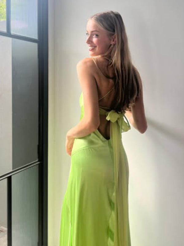Soft Spaghetti Strap Sleeveless Mermaid Satin Long Prom Dresses For Party, PG716
