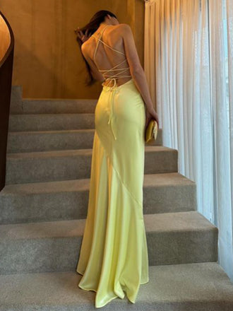 Soft Spaghetti Strap Sleeveless Mermaid Satin Long Prom Dresses For Party, PG669