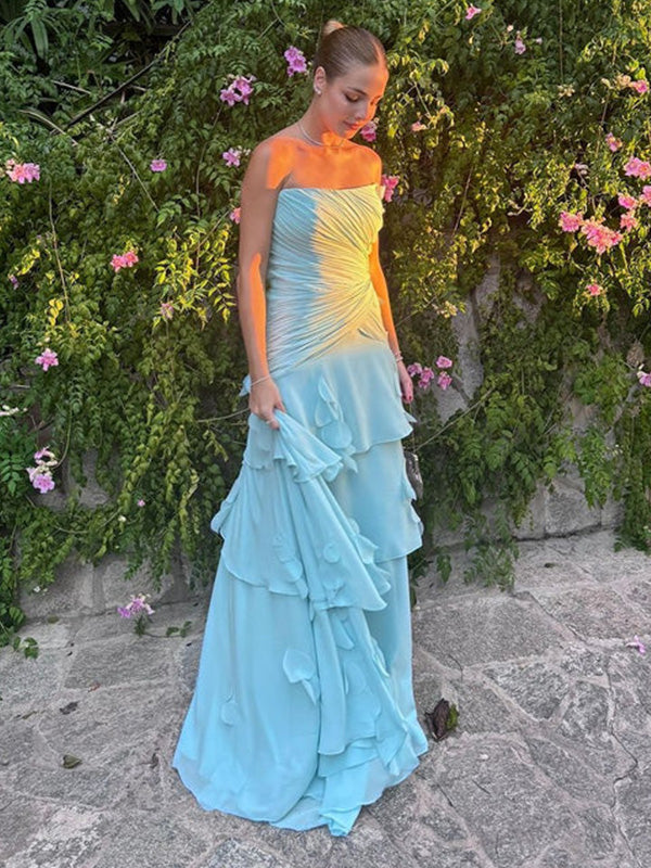 Soft Sweetheart Sleeveless A-line Satin Long Prom Dresses For Party, PG666