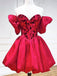 Elegant Off-shoulder Short Satin Red A-line Homecoming Dresses For Party, PGH158