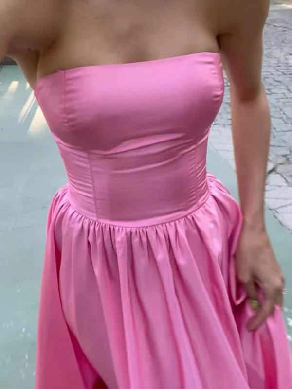Soft Sweetheart Sleeveless A-line Satin Long Prom Dresses For Party, PG677