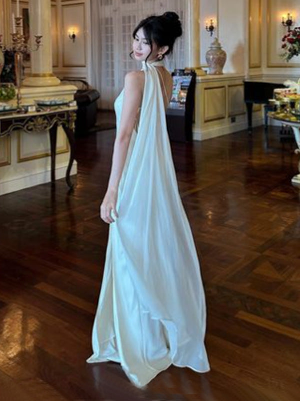 Soft One-shoulder Sleeveless Mermaid Satin Long Prom Dresses For Party, PG620