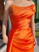 Soft One shoulder Sleeveless Mermaid Satin Long Prom Dresses For Party, PG632
