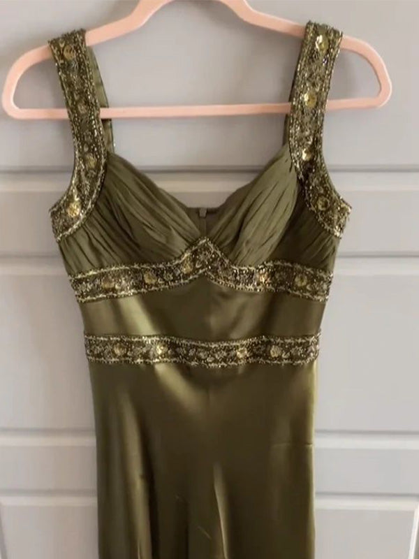 Soft Spaghetti Strap Sleeveless Mermaid Satin Long Prom Dresses For Party, PG588