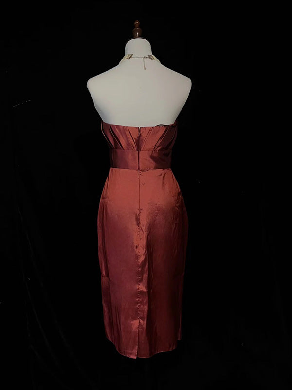 Sexy Spaghetti Strap Sleeveless Short Mermaid Satin Homecoming Dresses For Party, PGH274