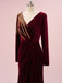 Elegant V-neck Full Sleeve Mermaid Velvet Long Prom Dresses With Trailing For Party, PG218