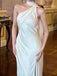 Soft One-shoulder Sleeveless Mermaid Satin Long Prom Dresses For Party, PG620