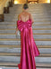 Soft Spaghetti Strap Sleeveless A-line Satin Long Prom Dresses For Party, PG636