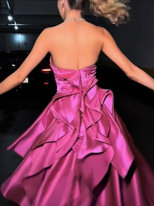 Formal Sweetheart Sleeveless A-line Satin Ruffles Long Prom Dresses For Party, PG470