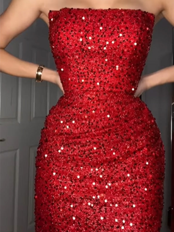 Sexy Sweetheart Sleeveless Mermaid Sequin Long Prom Dresses For Party, PG712