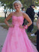 Elegant Spaghetti Strap Sleeveless A-line Tulle Long Prom Dresses With Slit For Party, PG274