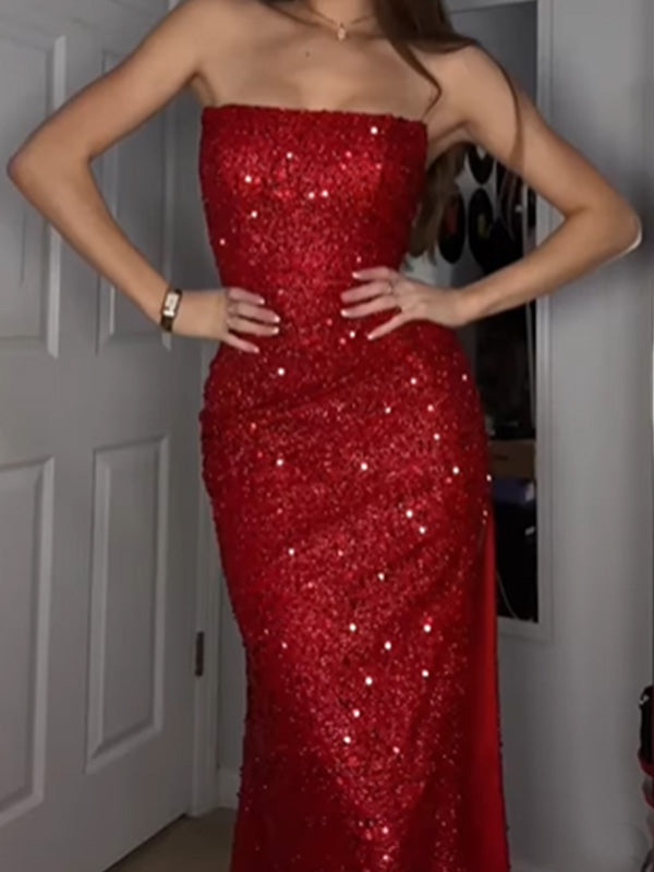 Sexy Sweetheart Sleeveless Mermaid Sequin Long Prom Dresses For Party, PG712