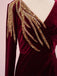 Elegant V-neck Full Sleeve Mermaid Velvet Long Prom Dresses With Trailing For Party, PG218