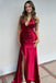 Sexy V-neck Sleeveless Mermaid Satin Long Prom Dresses For Party, PG746