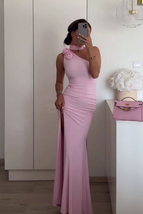 Formal One-shoulder Sleeveless Mermaid Jersey Long Prom Dresses For Party, PG654