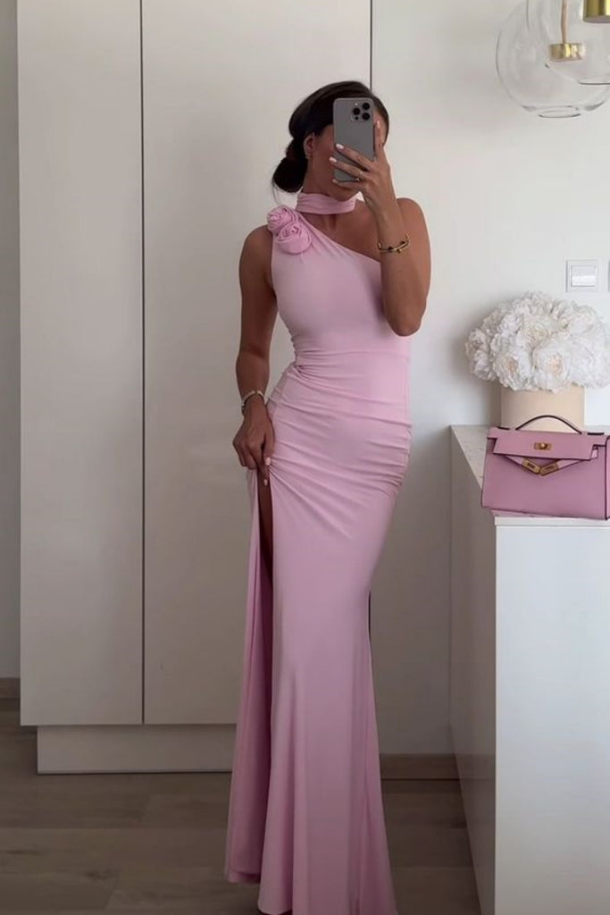 Formal One-shoulder Sleeveless Mermaid Jeresy Long Prom Dresses For Party, PG658