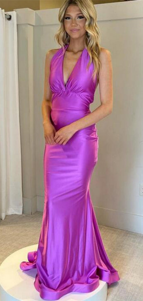 Sexy V-neck Sleeveless Mermaid With Trailing Long Prom Dresses For Party, PG82