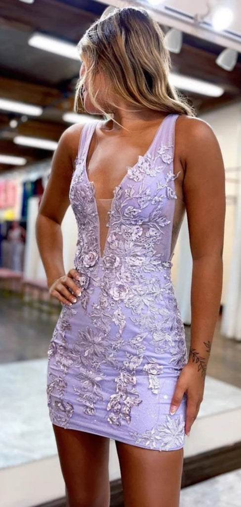 Sexy V-neck Sleeveless Short Mermaid Lace Homecoming Dresses For Party, PGH286