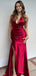 Sexy V-neck Sleeveless Mermaid Satin Long Prom Dresses For Party, PG746