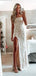 Elegant Spaghetti Strap Sleeveless Mermaid Lace Long Prom Dresses With Slit For Party, PG350