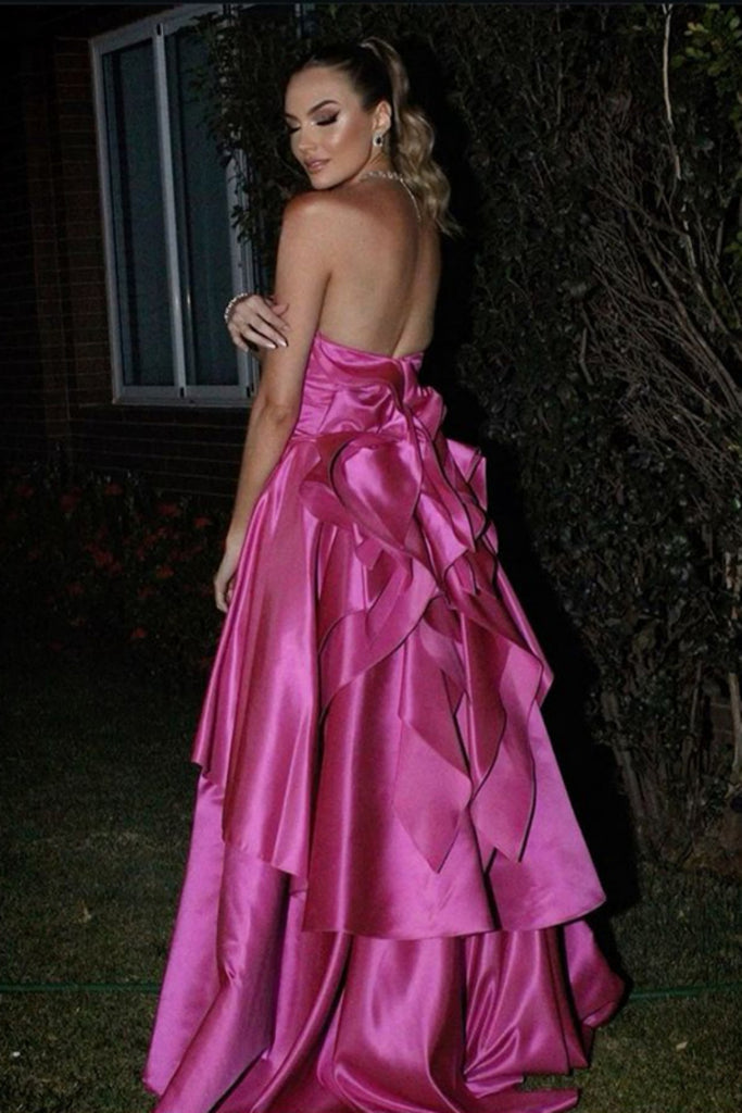 Formal Sweetheart Sleeveless A-line Satin Ruffles Long Prom Dresses For Party, PG470