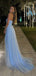 Gorgeous Spaghetti Strap Sleeveless A-line Tulle Long Prom Dresses With Slit For Party, PG410