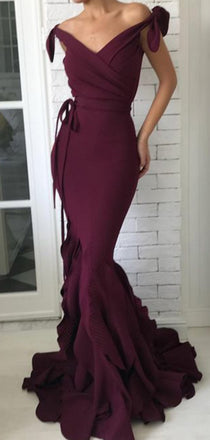 Sexy V-neck Sleeveless Mermaid Satin Long Prom Dresses For Party, PG786