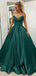 Formal V-neck Spaghetti Strap Sleeveless A-line Satin Long Prom Dresses With Trailing For Party, PG210