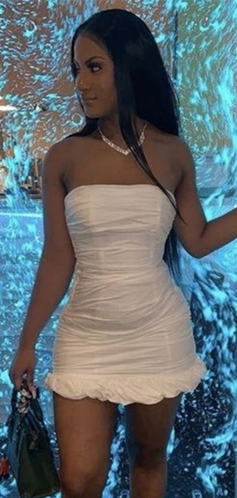Simple Sweetheart Sleeveless Short Mermaid White Homecoming Dresses For Party, PGH294