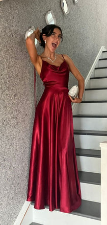 Sexy Spaghetti Strap Sleeveless Mermaid Satin Long Prom Dresses For Party, PG830