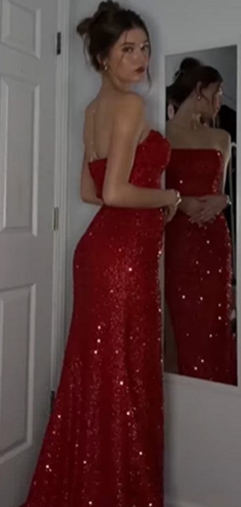 Sexy Sweetheart Sleeveless Mermaid Sequin Long Prom Dresses For Party, PG712