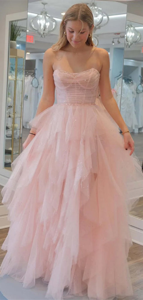 Elegant Sweetheart Sleeveless Pink A-line Long Prom Dresses For Party, PG206