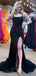 Sexy Spaghetti Strap Sleeveless Black Mermaid Long Prom Dresses With Front Slit For Party, PG182