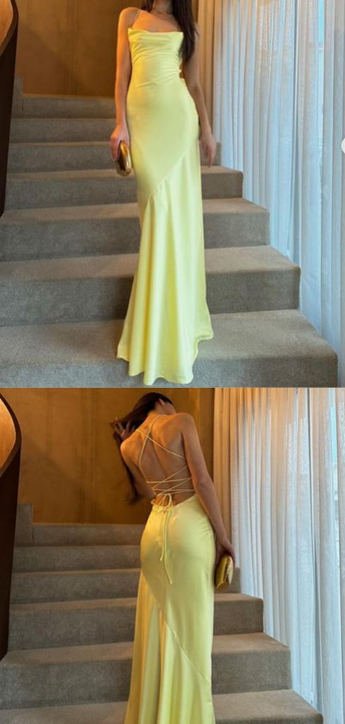 Soft Spaghetti Strap Sleeveless Mermaid Satin Long Prom Dresses For Party, PG669