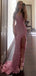 Elegant V-neck Sleeveless Mermaid Satin Long Prom Dresses For Party, PG778