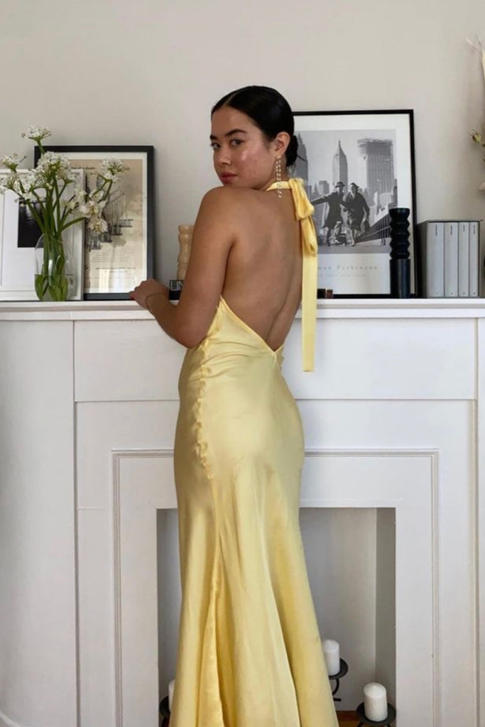 Sexy Halter Sleeveless Mermaid Satin Long Prom Dresses For Party, PG851