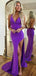 Sexy V-neck Sleeveless Mermaid Satin Long Prom Dresses With Trailing For Party, PG214
