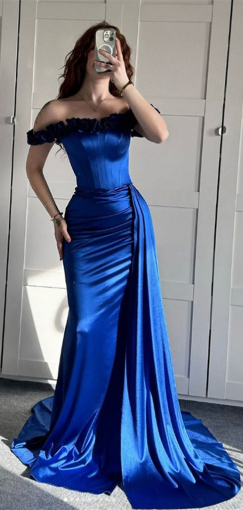 Sexy Off-shoulder Sleeveless Mermaid Satin Long Prom Dresses For Party, PG706