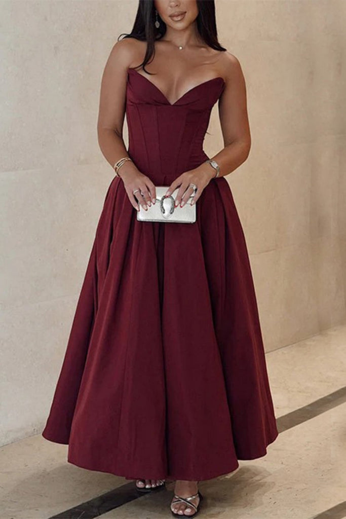 Simple Sweetheart Sleeveless A-line Satin Long Prom Dresses For Party, PG462