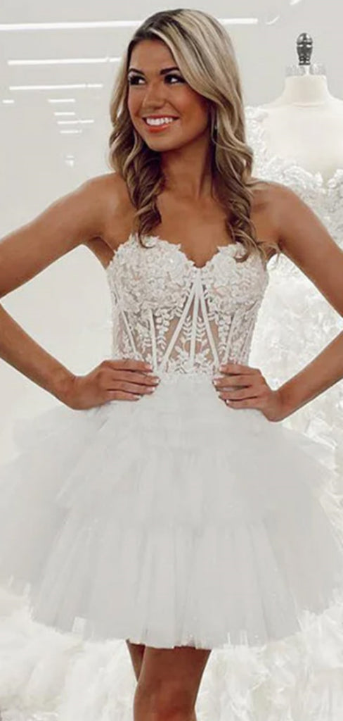 Sexy Sweetheart Sleeveless Short Tulle A-line White Homecoming Dresses For Party, PGH186