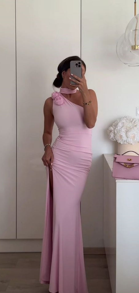 Formal One-shoulder Sleeveless Mermaid Jersey Long Prom Dresses For Party, PG654