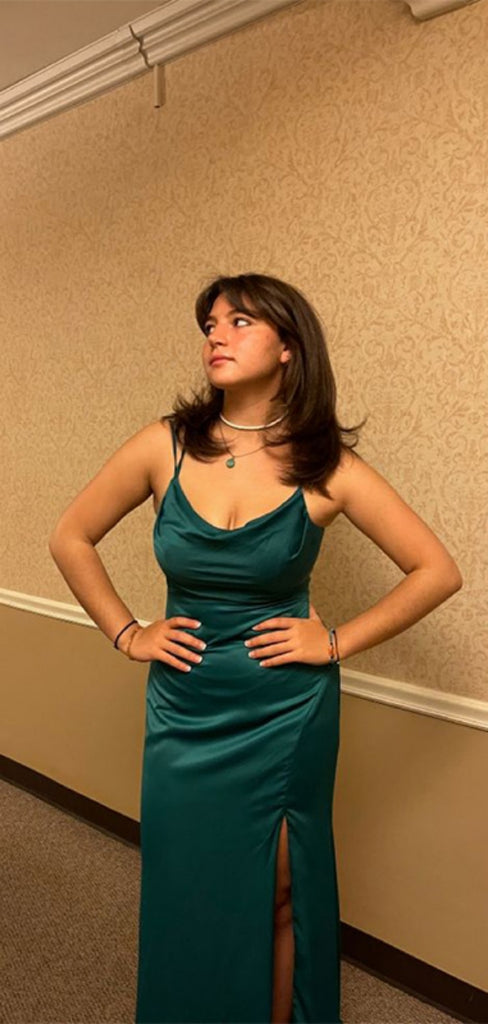 Soft Spaghetti Strap Sleeveless Mermaid Satin Long Prom Dresses For Party, PG732