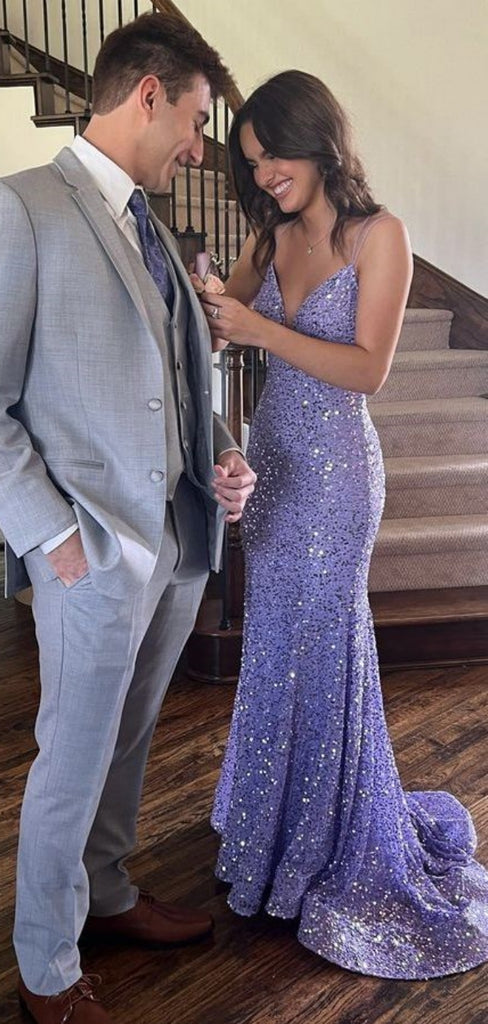 Sparkly V-neck Sleeveless Mermaid Sequin Long Prom Dresses With Trailing For Party, PG418
