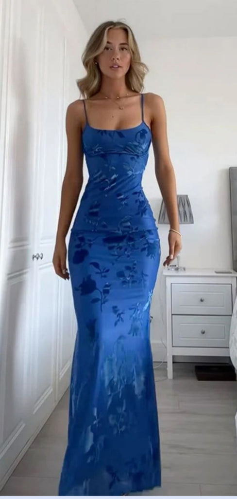 Sexy Spaghetti Strap Sleeveless Mermaid Satin Long Prom Dresses For Party, PG759