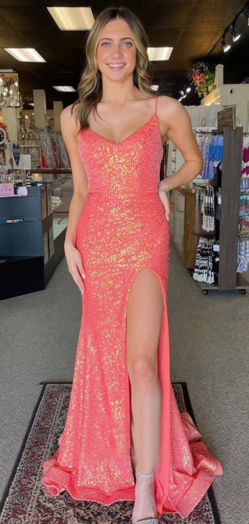 Sexy Spaghetti Strap Mermaid Sleeveless With Front Slit Long Prom Dresses For Party, PG135